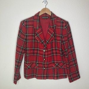 90's Vintage Plaid Blazer Red Multicolored Size 10 Medium